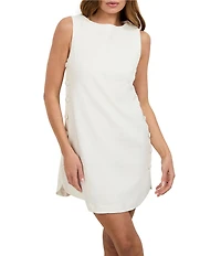 Trina Turk Atina Textured Jacquard Round Neck Sleeveless Side Button Dress