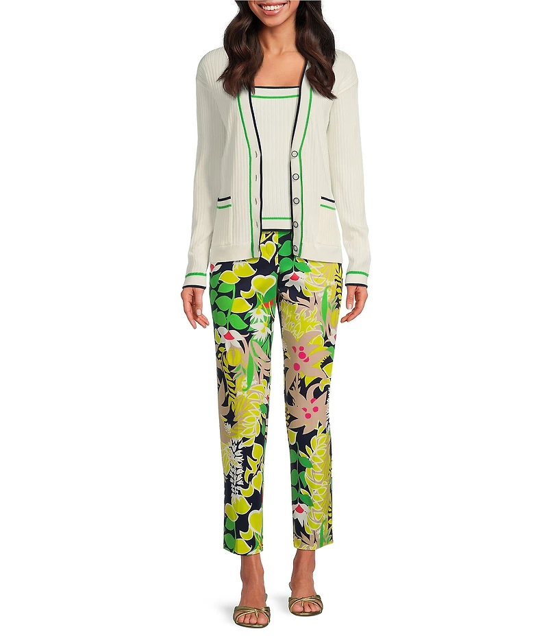 Trina Turk Aubree Boca Blooms Herringbone Print Straight Pants