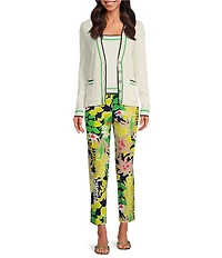 Trina Turk Aubree Boca Blooms Herringbone Print Straight Pants