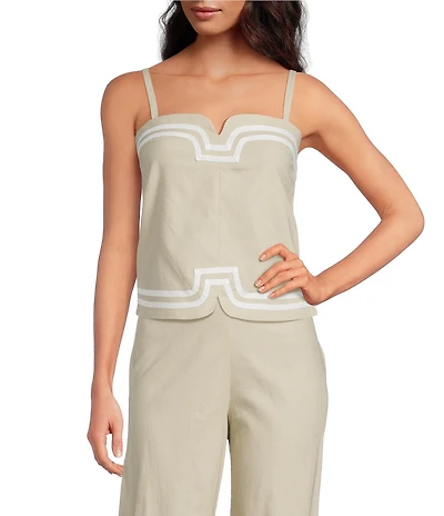 Trina Turk Avignon Stretch Linen Square Neck Sleeveless Coordinating Top