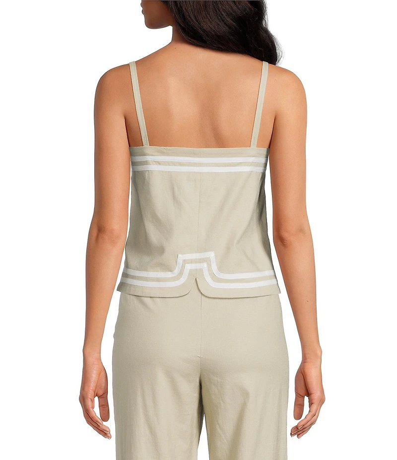 Trina Turk Avignon Stretch Linen Square Neck Sleeveless Coordinating Top
