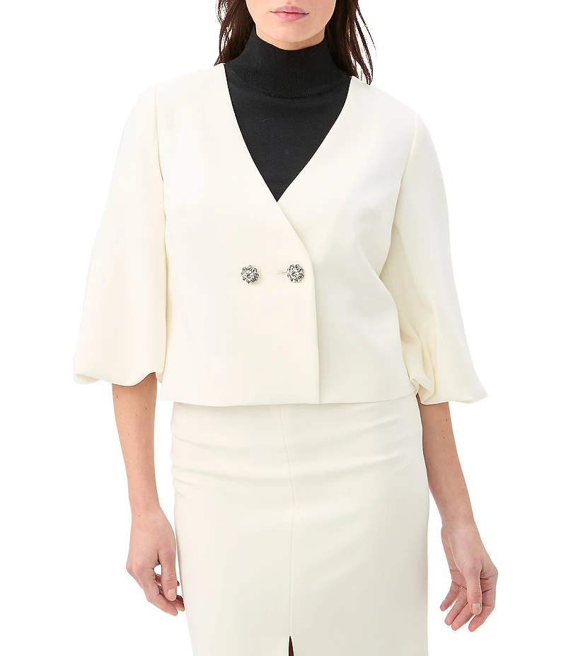 Trina Turk Basal V-Neck 3/4 Puff Sleeve Crop Jacket