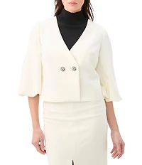 Trina Turk Basal V-Neck 3/4 Puff Sleeve Crop Jacket