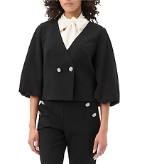 Trina Turk Basal V-Neck 3/4 Puff Sleeve Crop Jacket