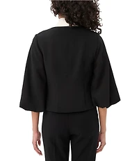 Trina Turk Basal V-Neck 3/4 Puff Sleeve Crop Jacket