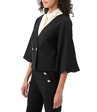 Trina Turk Basal V-Neck 3/4 Puff Sleeve Crop Jacket