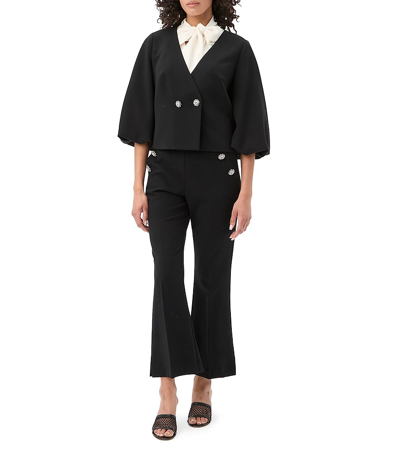 Trina Turk Basal V-Neck 3/4 Puff Sleeve Crop Jacket