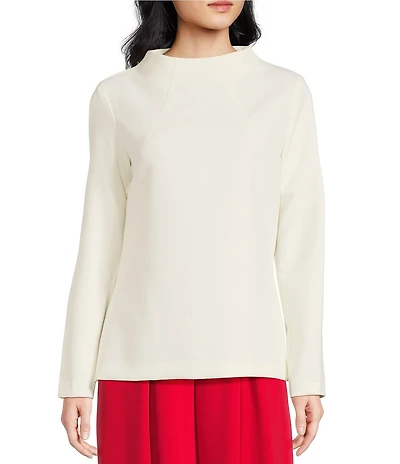 Trina Turk Baz Luxe Drape Funnel Neck Long Sleeve Tailored Top