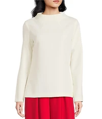 Trina Turk Baz Luxe Drape Funnel Neck Long Sleeve Tailored Top