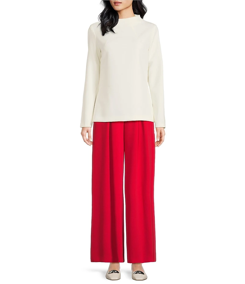 Trina Turk Baz Luxe Drape Funnel Neck Long Sleeve Tailored Top