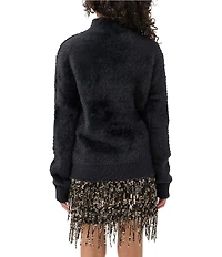 Trina Turk Bazaar Fuzzy Knit Turtle Neck Long Sleeve oversized Sweater