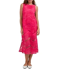 Trina Turk Belisama Organza Round Neck Sleeveless Midi Shift Dress