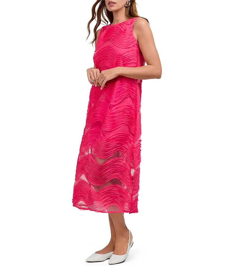 Trina Turk Belisama Organza Round Neck Sleeveless Midi Shift Dress