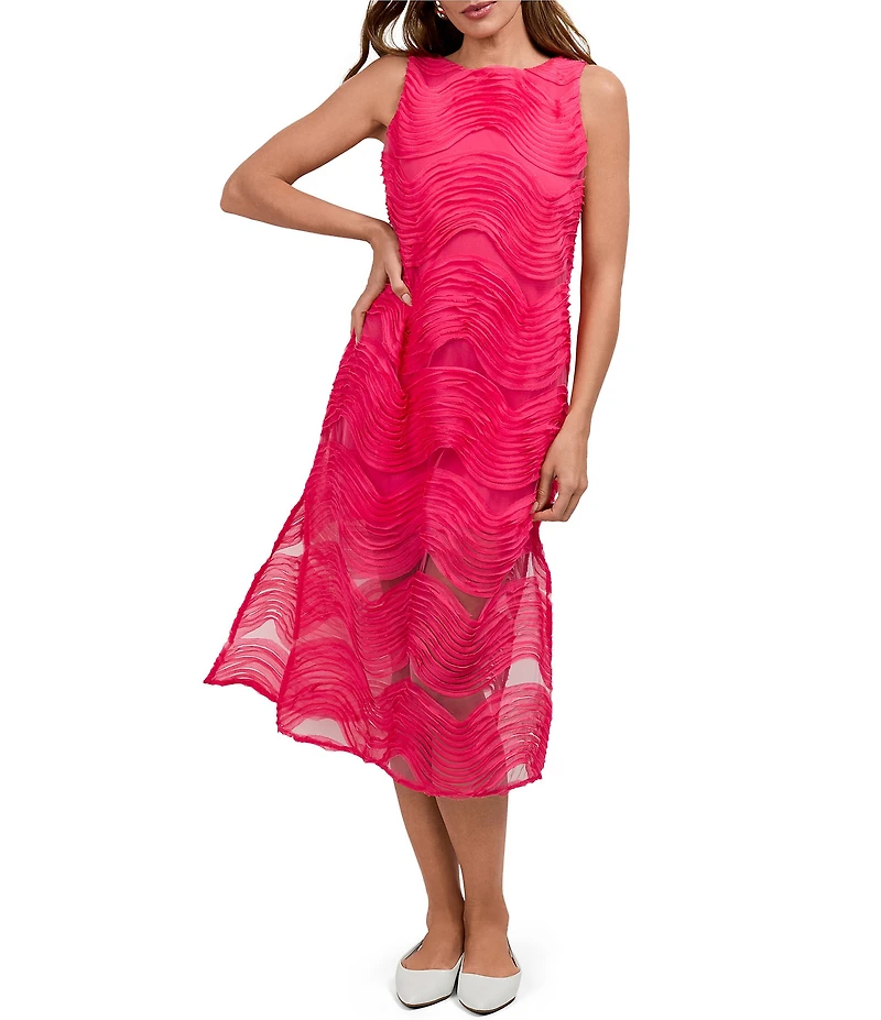 Trina Turk Belisama Organza Round Neck Sleeveless Midi Shift Dress