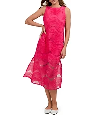 Trina Turk Belisama Organza Round Neck Sleeveless Midi Shift Dress