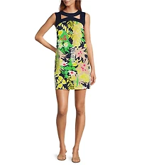 Trina Turk Bev Boca Blooms Round Neck Sleeveless Cutout Mini Dress