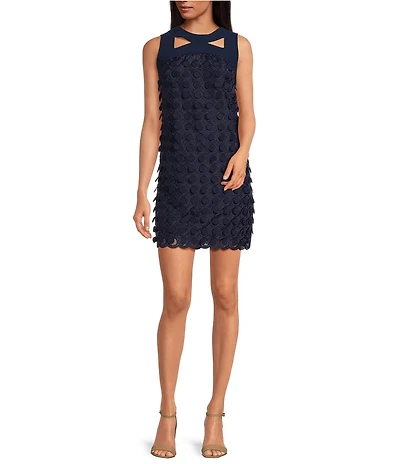 Trina Turk Bev Embroidered Dot Cut-Out Round Neck Sleeveless Sheath Mini Dress