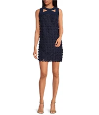 Trina Turk Bev Embroidered Dot Cut-Out Round Neck Sleeveless Sheath Mini Dress