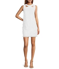 Trina Turk Bev Embroidered Dot Cut-Out Round Neck Sleeveless Sheath Mini Dress