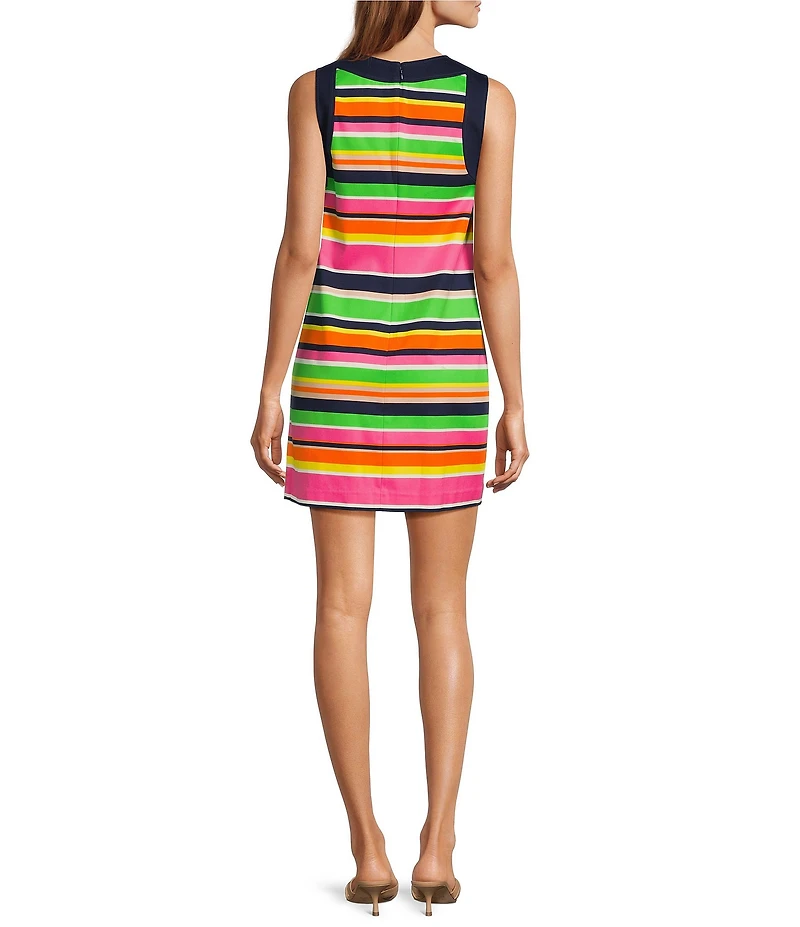 Trina Turk Bev Stripe Print Cutout Round Neck Sleeveless Sheath Mini Dress