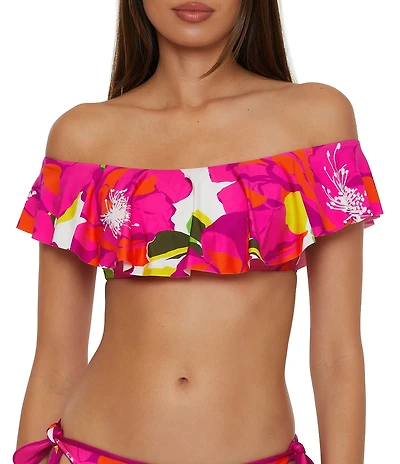 Trina Turk Bloom Of The Shoulder Ruffle Bandeau Swim Top