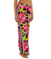 Trina Turk Bougainvillea Bold Floral Border Print Pull-On Swim Cover-Up Pants