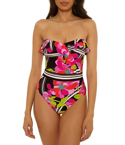 Trina Turk Bougainvillea Floral Ruffle One-Piece Swimsuit