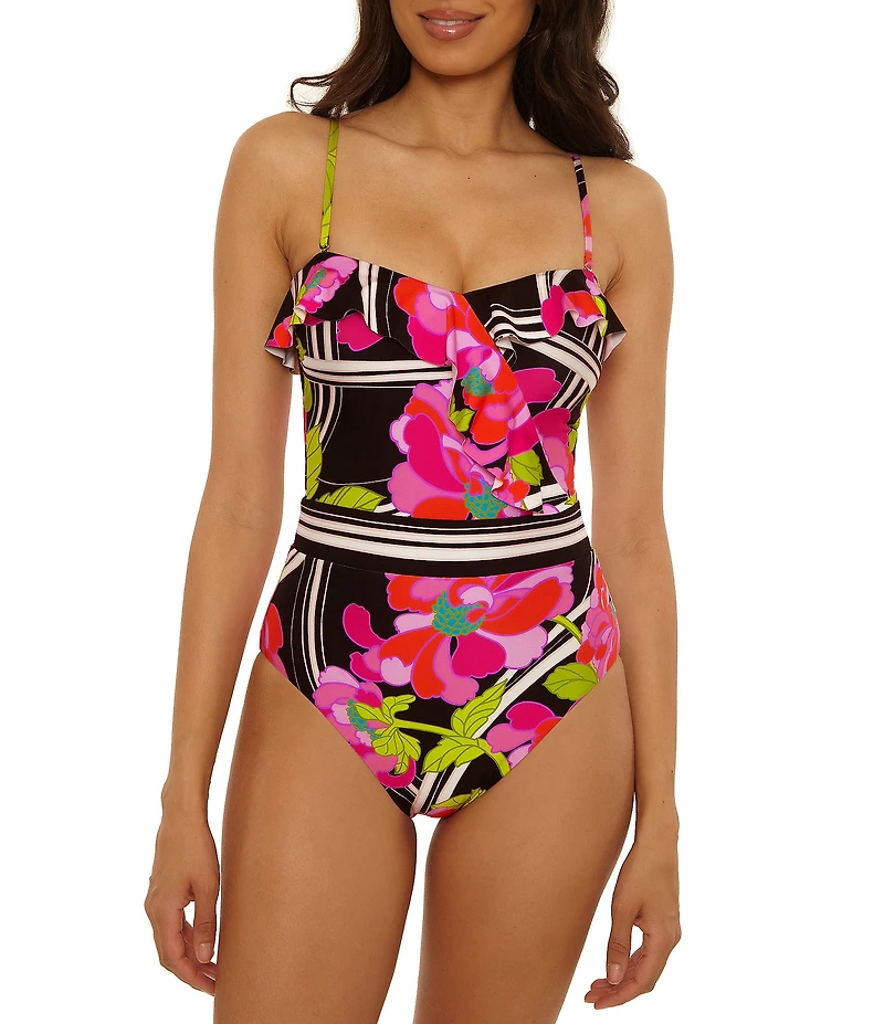 Trina Turk Bougainvillea Floral Ruffle One-Piece Swimsuit