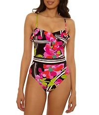 Trina Turk Bougainvillea Floral Ruffle One-Piece Swimsuit