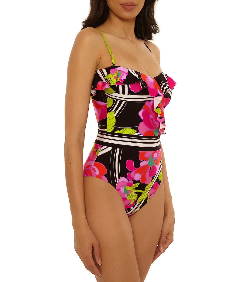 Trina Turk Bougainvillea Floral Ruffle One-Piece Swimsuit