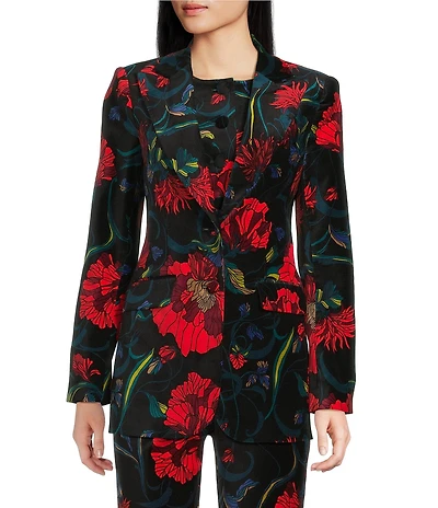Trina Turk Broadway Floral Velveteen Notch Lapel Long Sleeve Blazer