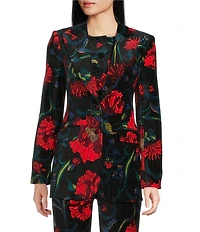Trina Turk Broadway Floral Velveteen Notch Lapel Long Sleeve Blazer