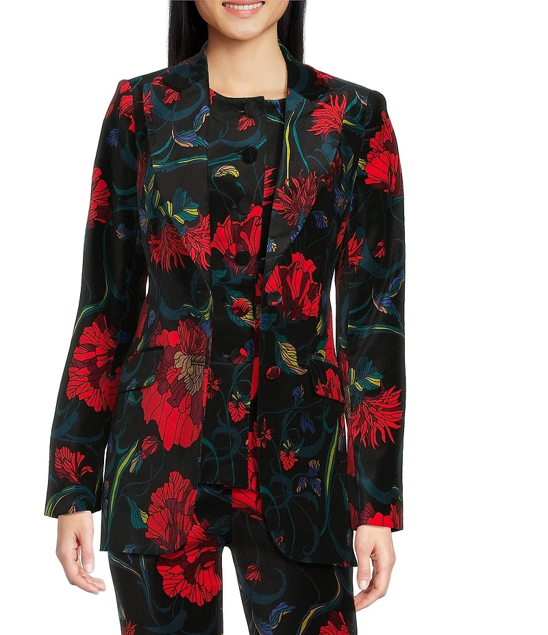 Trina Turk Broadway Floral Velveteen Notch Lapel Long Sleeve Blazer
