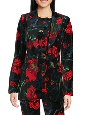 Trina Turk Broadway Floral Velveteen Notch Lapel Long Sleeve Blazer
