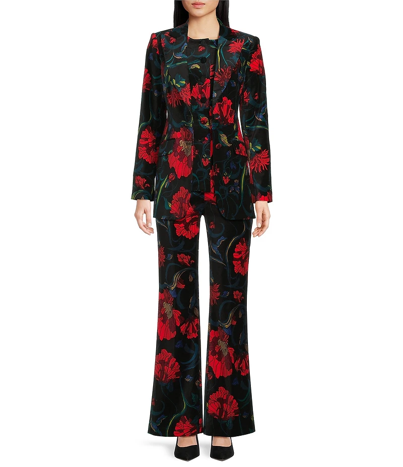 Trina Turk Broadway Floral Velveteen Notch Lapel Long Sleeve Blazer
