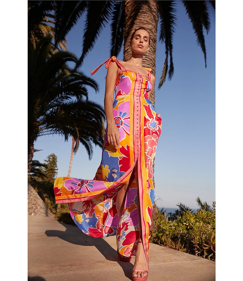 Trina Turk Cami Soie Paradise Floral Print Square Neck Sleeveless Maxi Dress
