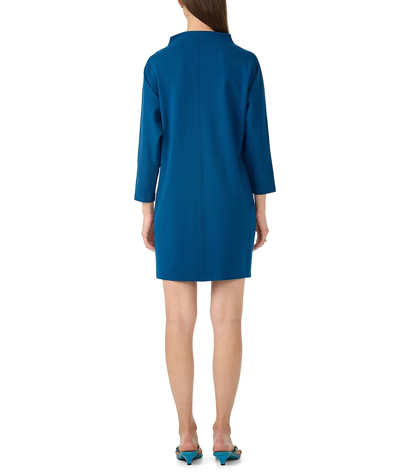 Trina Turk Caracas Ponte Funnel Neck 3/4 Sleeve Wedge Mini Dress