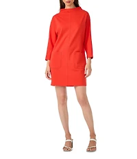 Trina Turk Caracas Ponte Funnel Neck 3/4 Sleeve Wedge Mini Dress