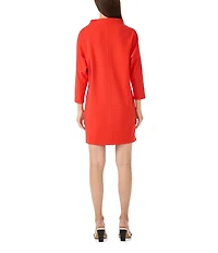 Trina Turk Caracas Ponte Funnel Neck 3/4 Sleeve Wedge Mini Dress