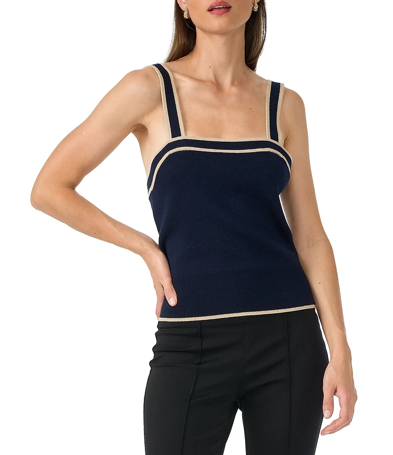 Trina Turk Casady Knit Square Neck Sleeveless Contrast Trim Cami