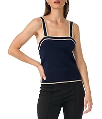 Trina Turk Casady Knit Square Neck Sleeveless Contrast Trim Cami