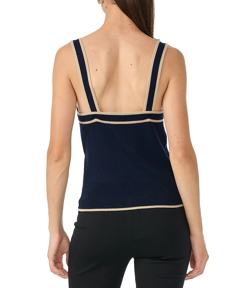 Trina Turk Casady Knit Square Neck Sleeveless Contrast Trim Cami