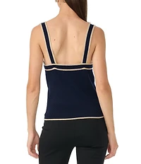 Trina Turk Casady Knit Square Neck Sleeveless Contrast Trim Cami