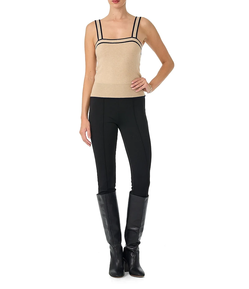 Trina Turk Casady Knit Square Neck Sleeveless Contrast Trim Cami