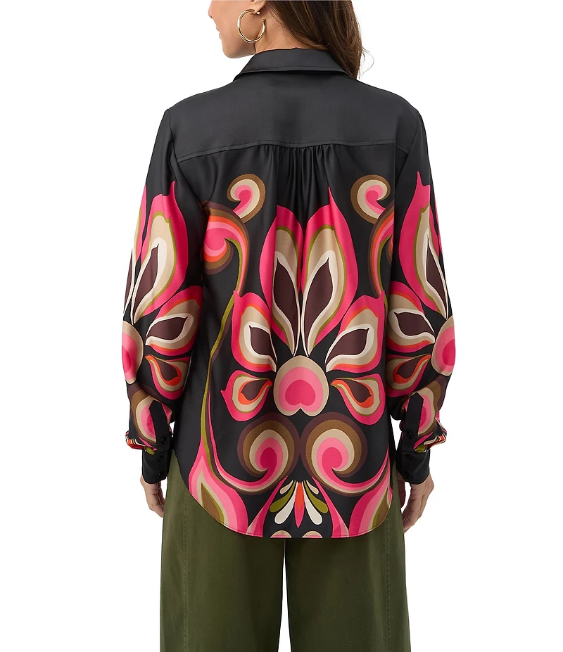 Trina Turk Cassavetes Border Print Point Collar Long Sleeve Shirt