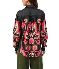 Trina Turk Cassavetes Border Print Point Collar Long Sleeve Shirt