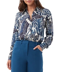 Trina Turk Cassavetes Printed Point Collar Long Sleeve Button Down Shirt
