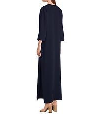 Trina Turk Catamaran Double Georgette Lace-Up V-Neck 3/4 Sleeve Maxi Dress