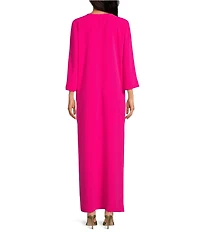 Trina Turk Catamaran Double Georgette Lace-Up V-Neck 3/4 Sleeve Maxi Dress