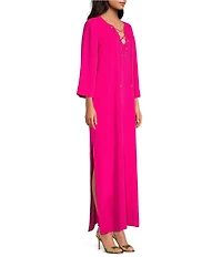 Trina Turk Catamaran Double Georgette Lace-Up V-Neck 3/4 Sleeve Maxi Dress